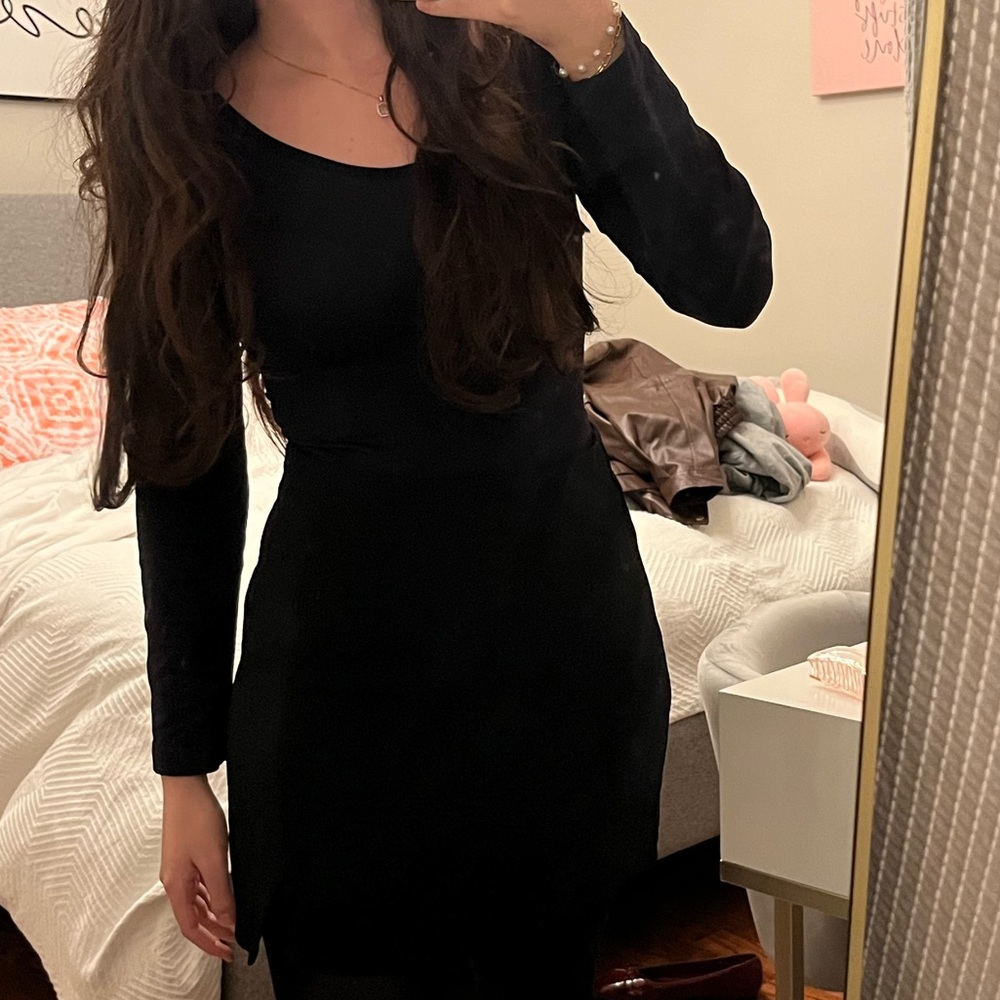 Black body suit + Black mini skirt